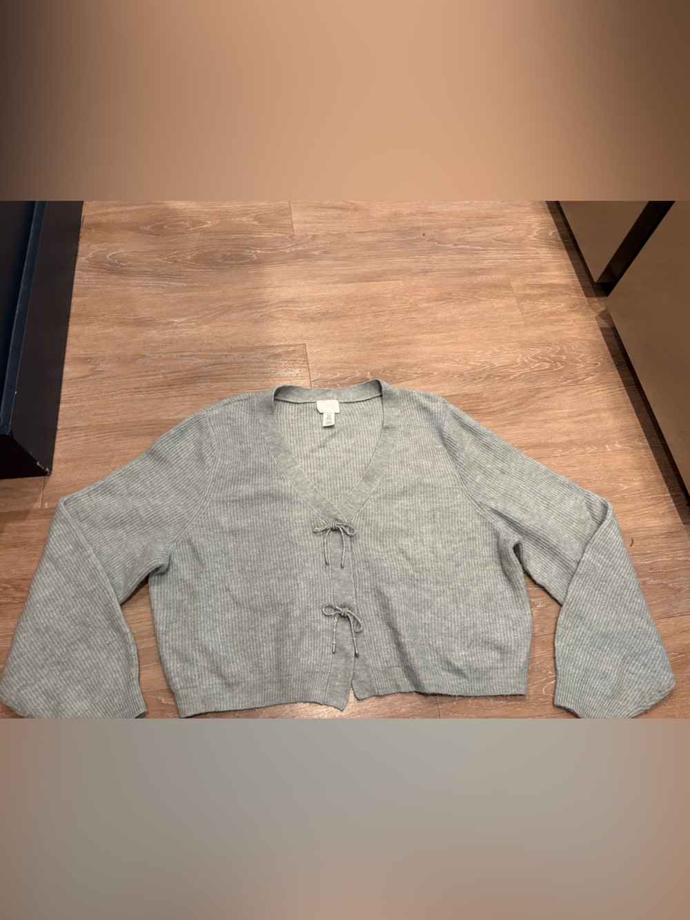 H&M Light Olive Green Ribbed Tie-Front Women's Cardigan
